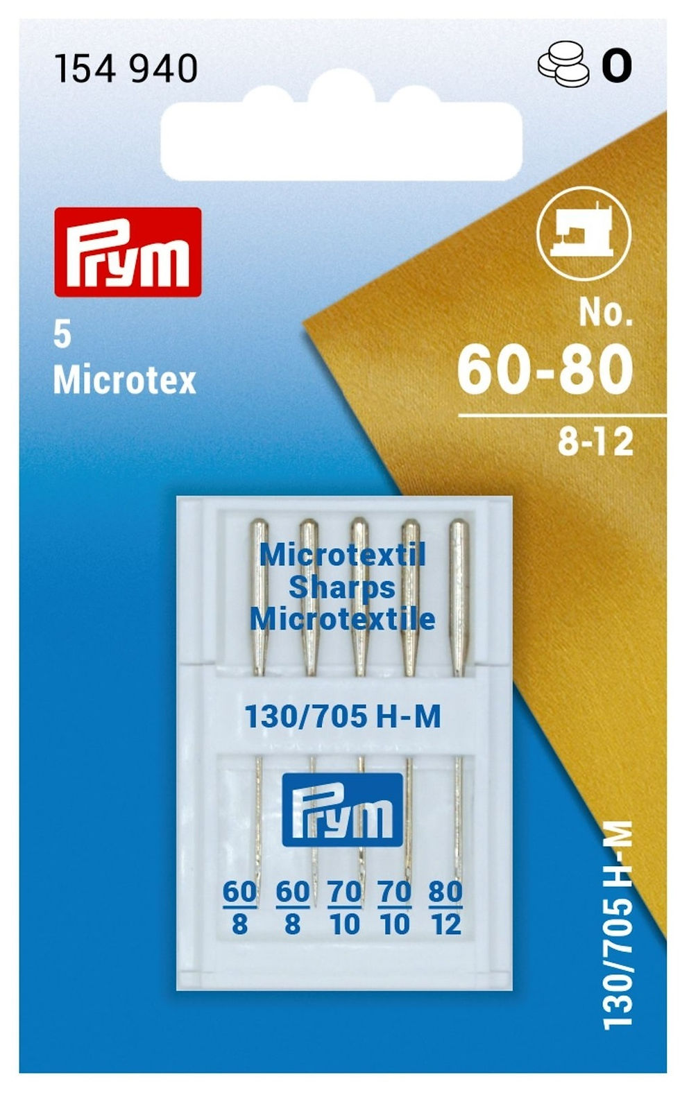 Nähmaschinen Nadel Microtex 60-80 Set 5 Stück eine Karte Prym