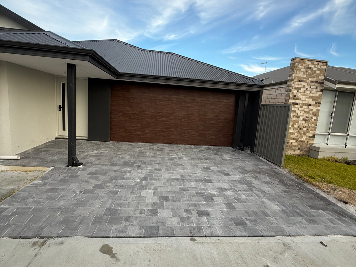 Grey concrete block paving laid across a Perth driveway
