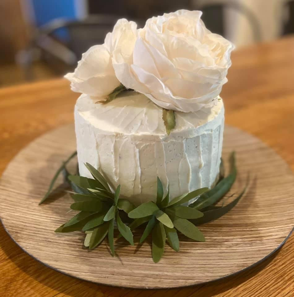 White Cake with Large Flowers