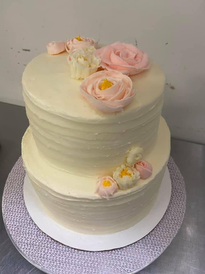 Wedding Cake with Pink Flowers