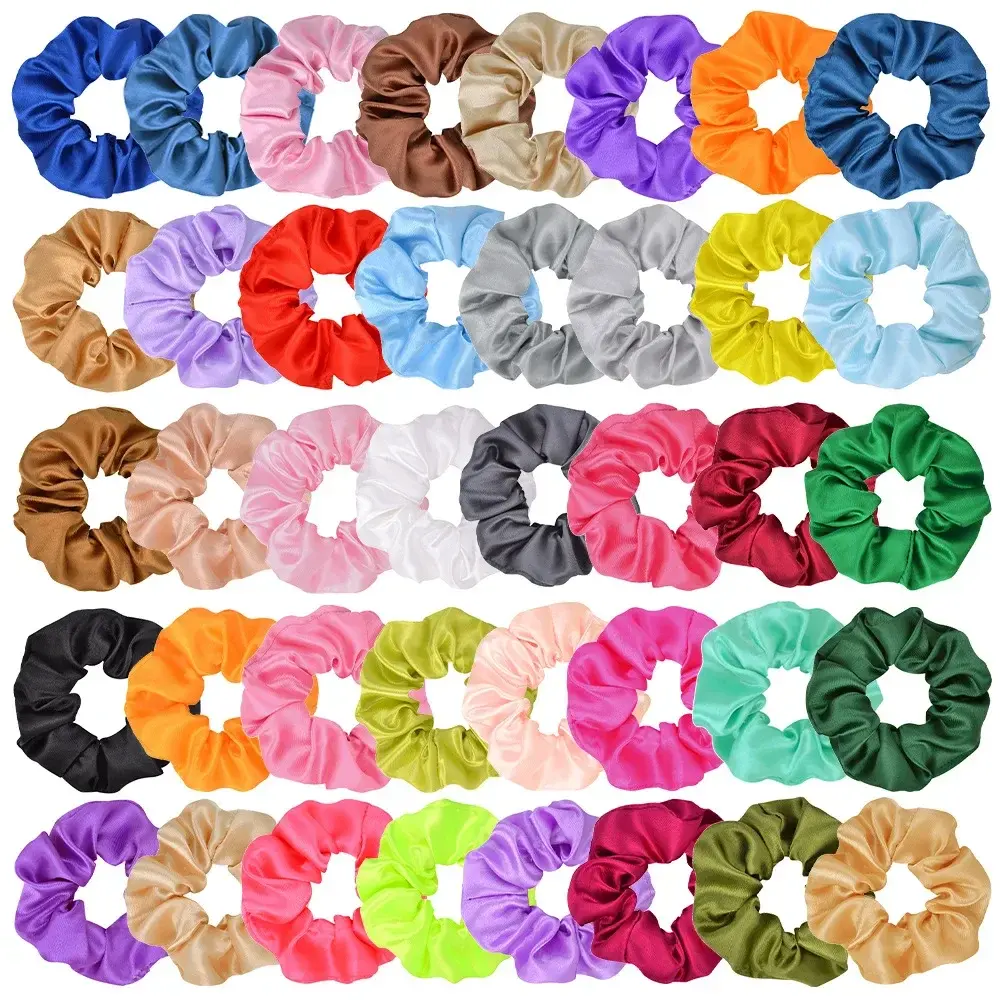 40Colors Women Satin Scrunchies Elastic Handmade Hair Bands Ponytail Hair Ties