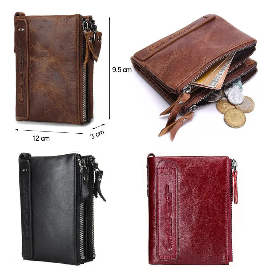 Thumbnail: Genuine Crazy Horse Leather Short Wallet with Coin Purse