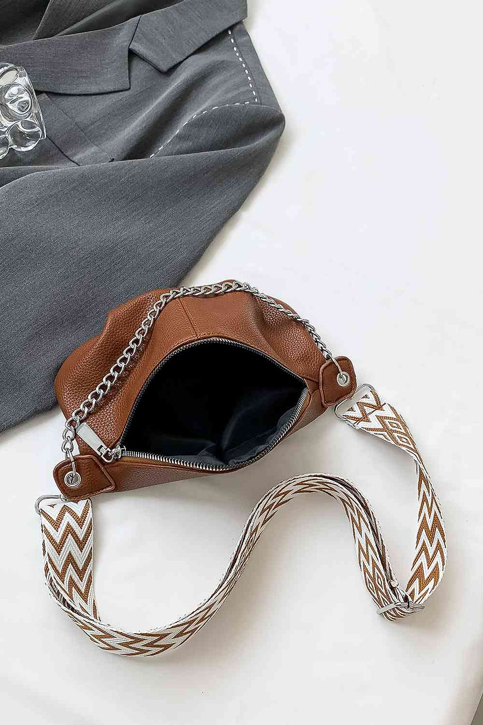 Thumbnail: Milla Vegan Leather Chain Accent Sling Bag