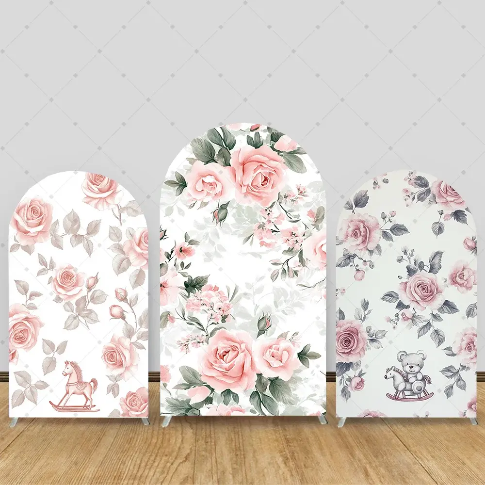 Hermoso fondo para fotografía de arco de baby shower con rosas