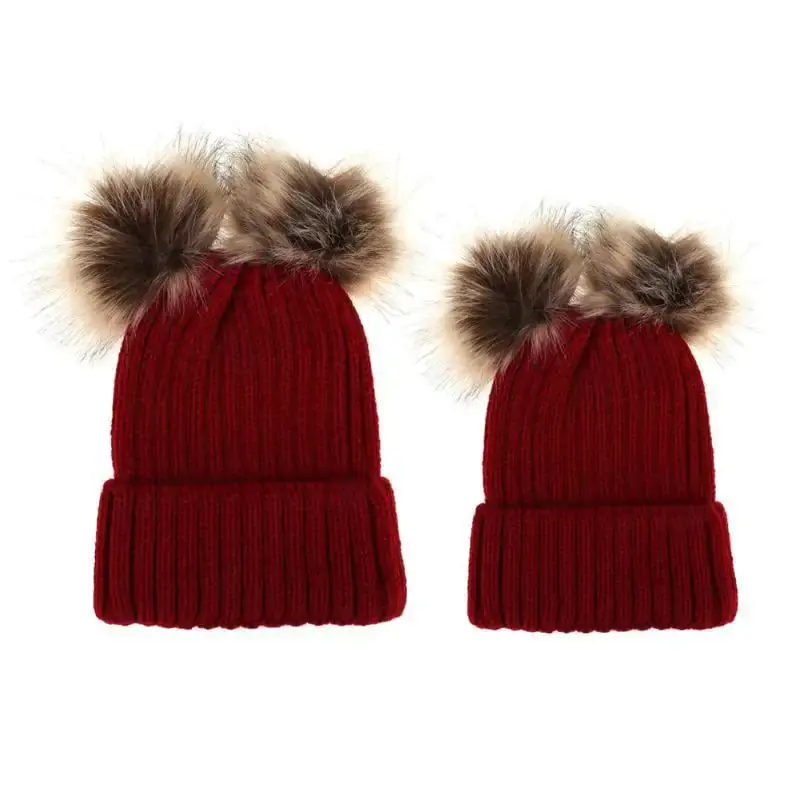 Thumbnail: Woolen Cap with Fur Ball Pairs