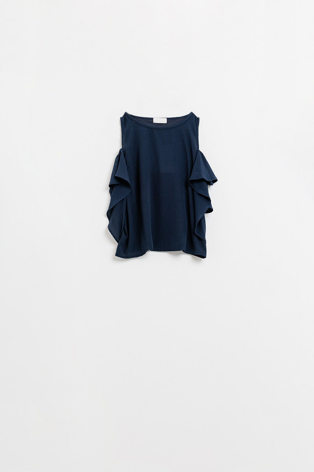 Navy Blue Sleeveless Top With Ruffles