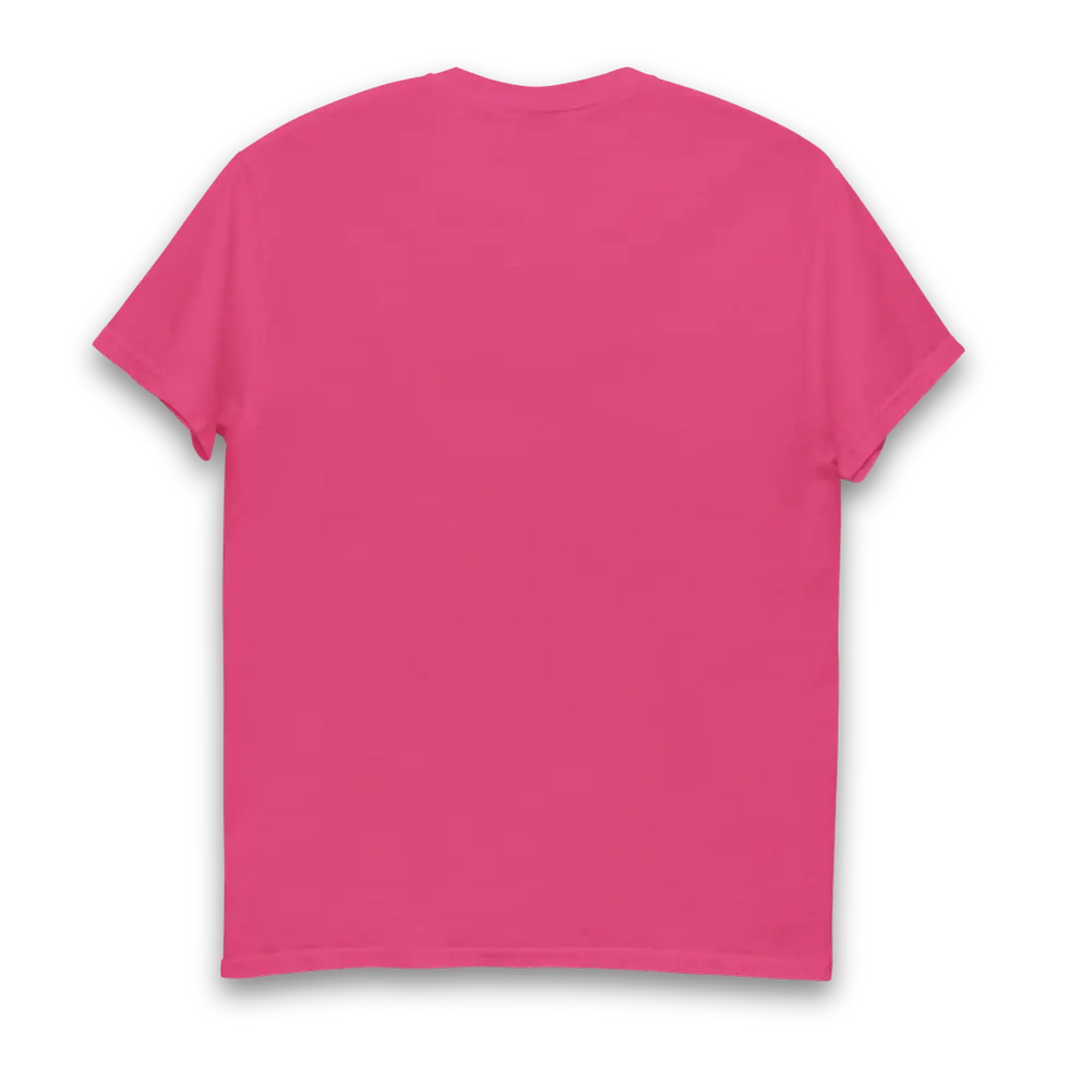 Back view of Curious Cat T-shirt in Pink with plain back and short sleeves