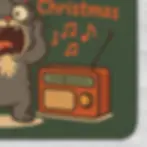 Detail of orange retro radio and “Last Christmas” print on green funny cat mousepad.