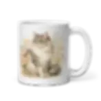 White ceramic mug back view with soft floral illustration details and clean white surface