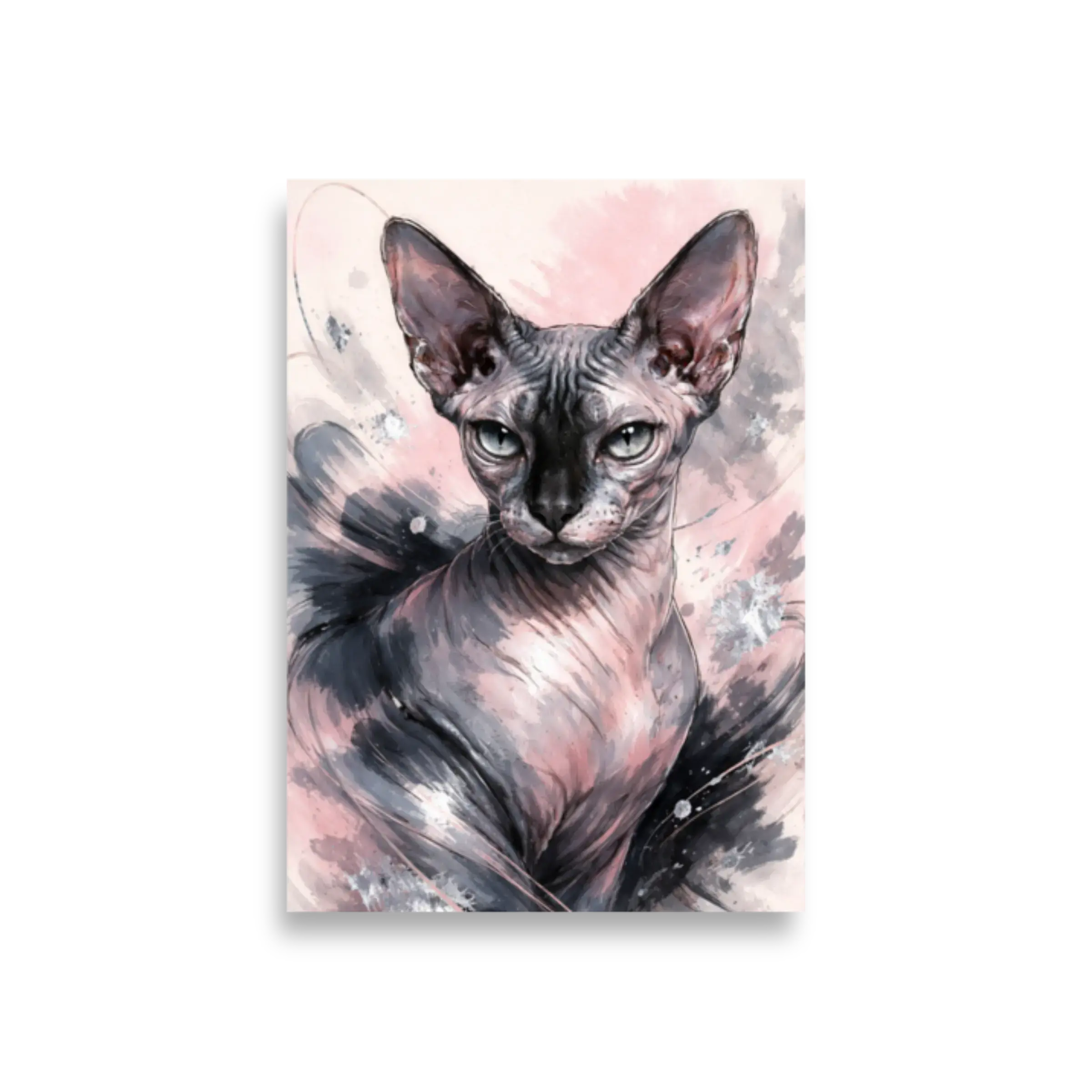 A2 Sphynx cat wall art print centered on a transparent background showing full artwork.
