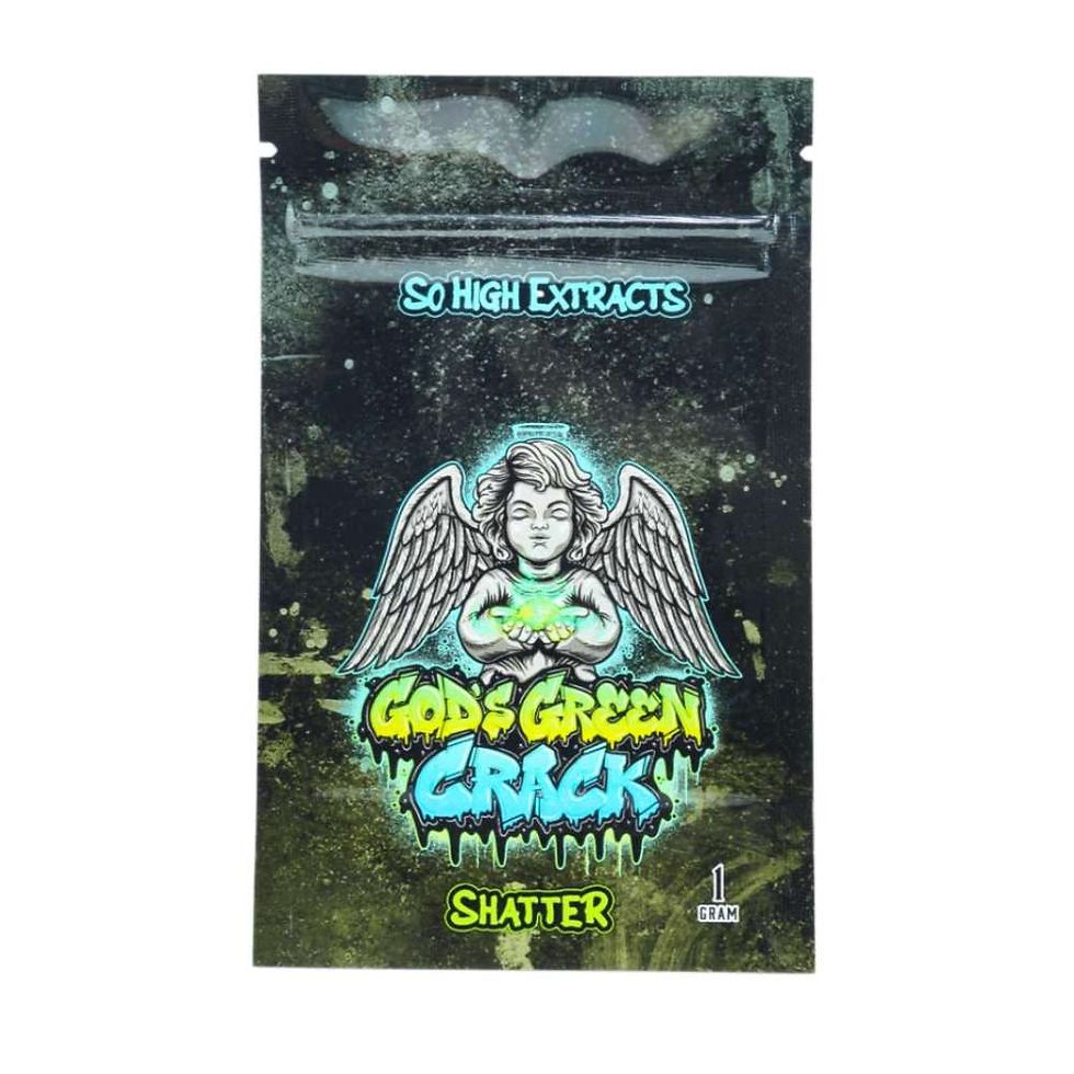 Thumbnail: God's Green Crack Strain Hybrid Cannabis Shatter from So High Extracts