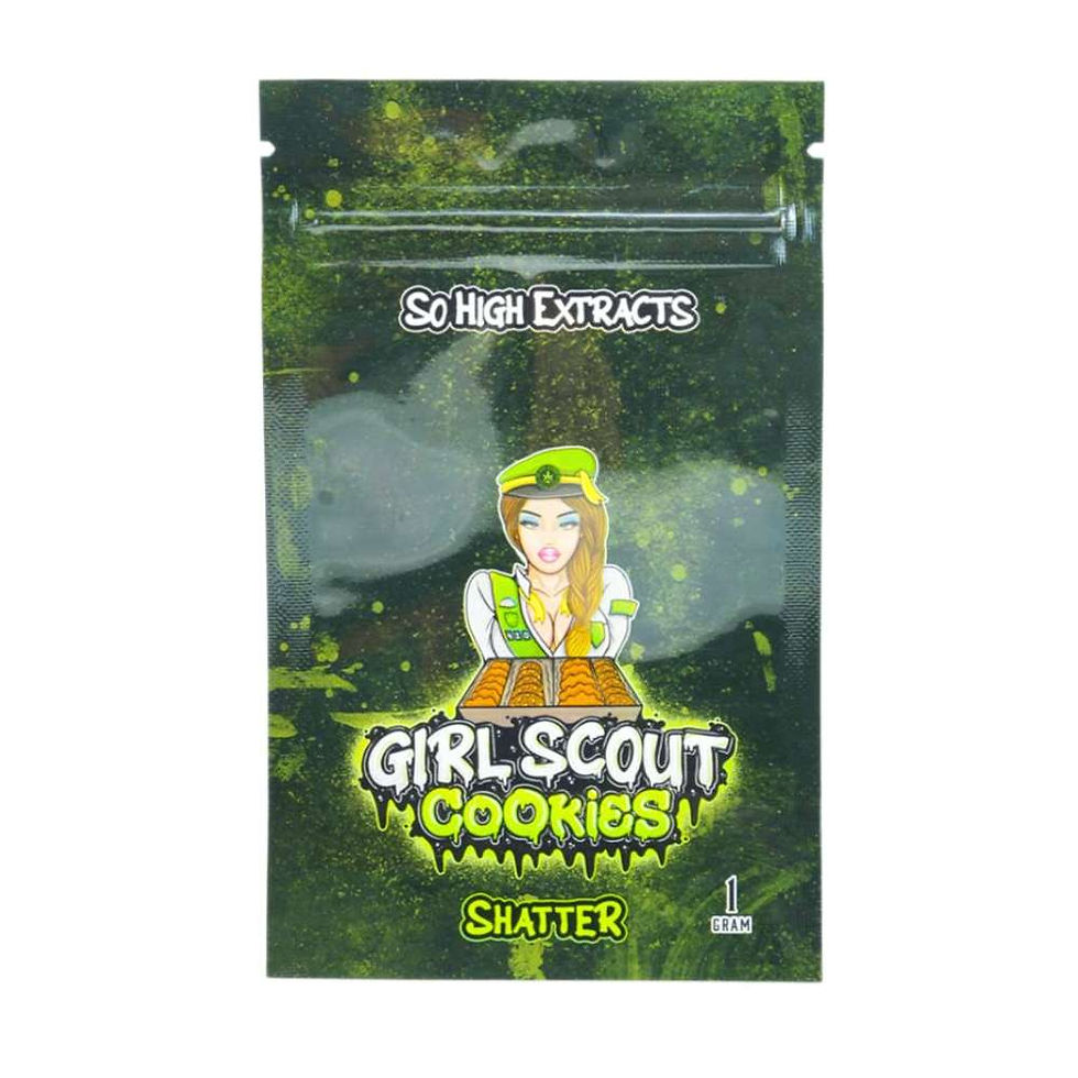Thumbnail: Girl Scout Cookies Strain Hybrid Cannabis Shatter from So High Extracts