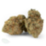 Two dense buds of the Super Lemon Candy cannabis strain.