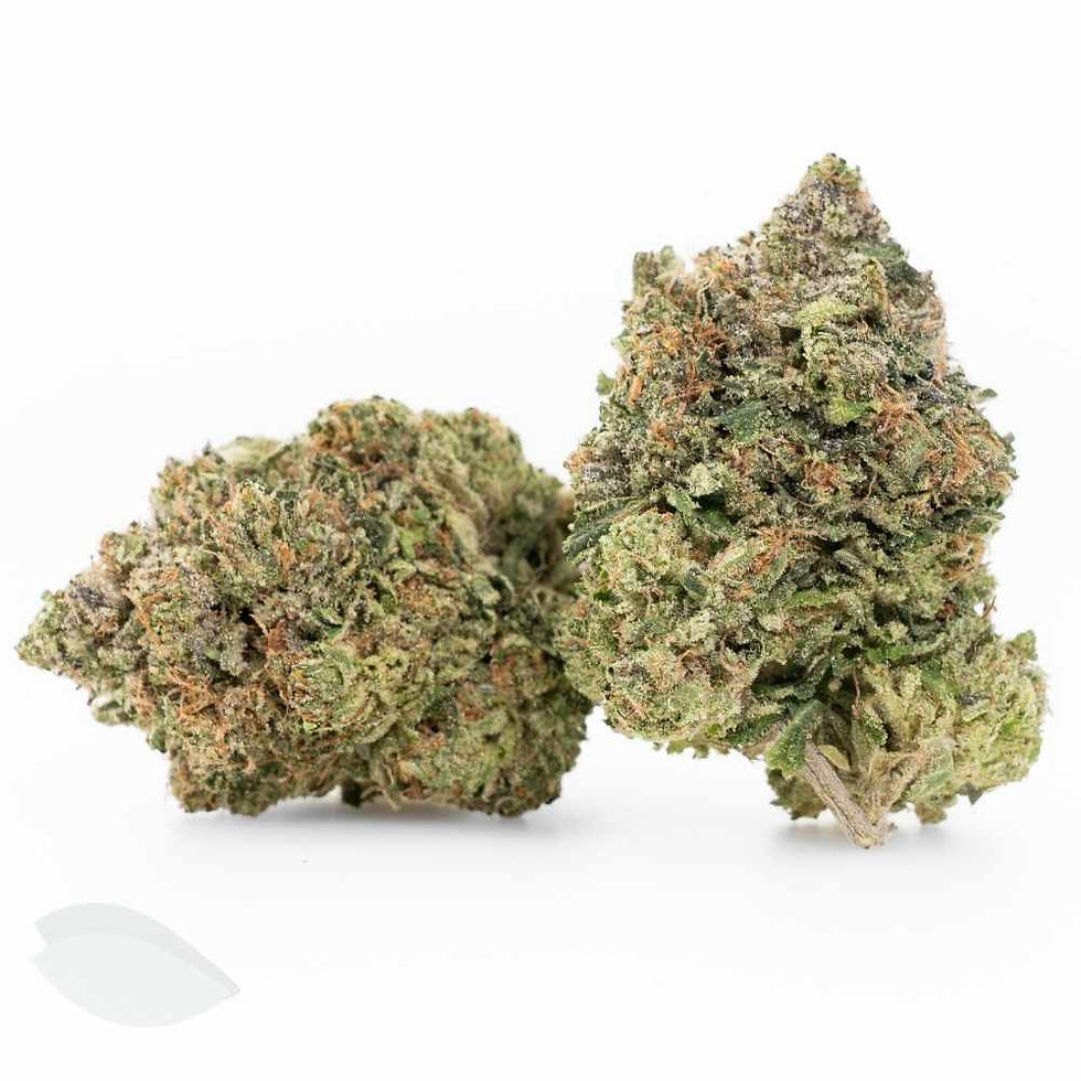 Close-up of Coastal Pink AAAA cannabis buds coated in trichomes