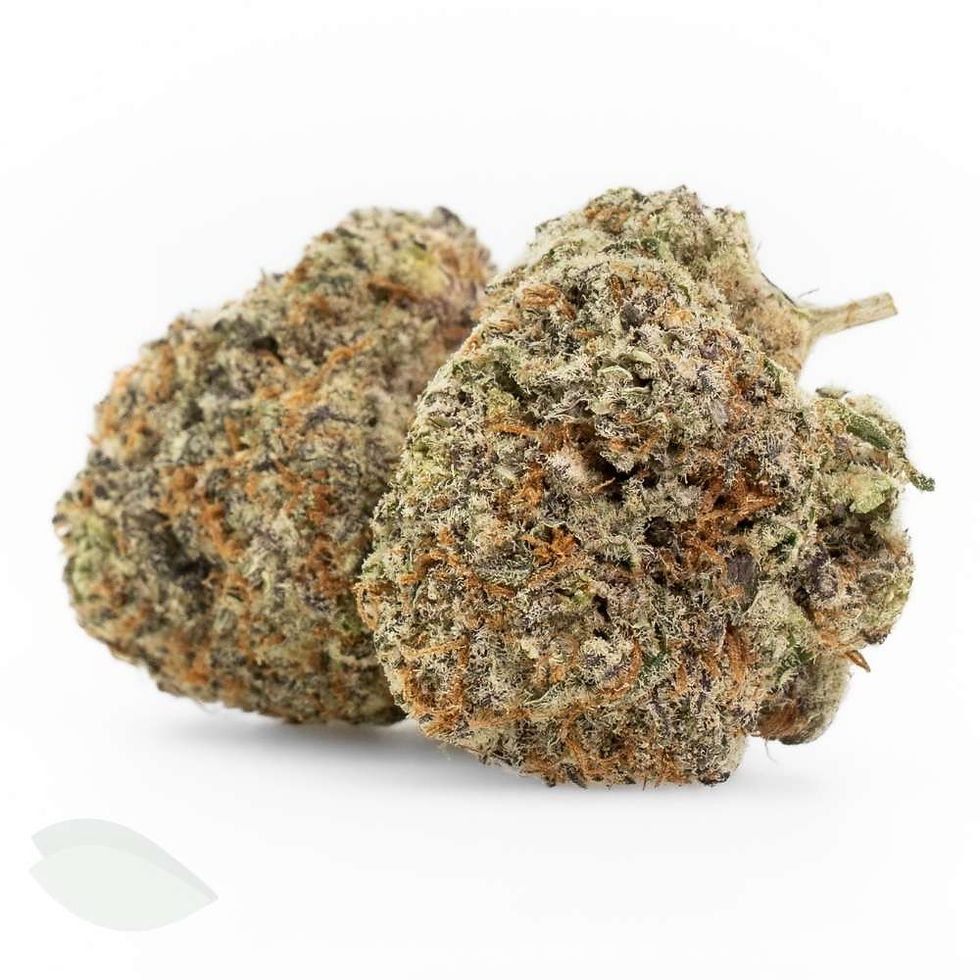 Close-up of Lavender Kush AAA buds, coated in trichomes with a clean trim and vibrant colours