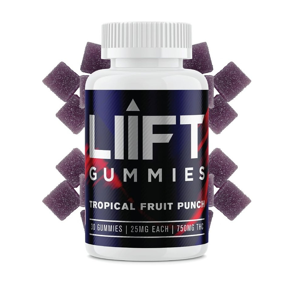 Thumbnail: A jar of Liift Gummies, with purple, tropical fruit flavoured gummies in the background.