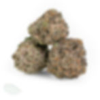 Three dense Blueberry Cookies AAA hybrid cannabis buds stacked together, showcasing dark purple hues, orange pistils.