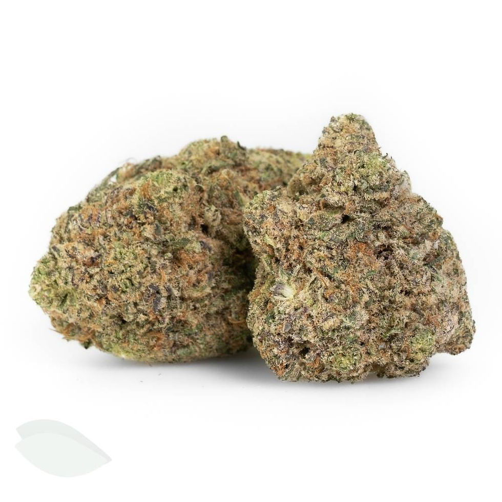 Thumbnail: Dense Bruce Banner hybrid flower with orange pistils and frosty trichomes