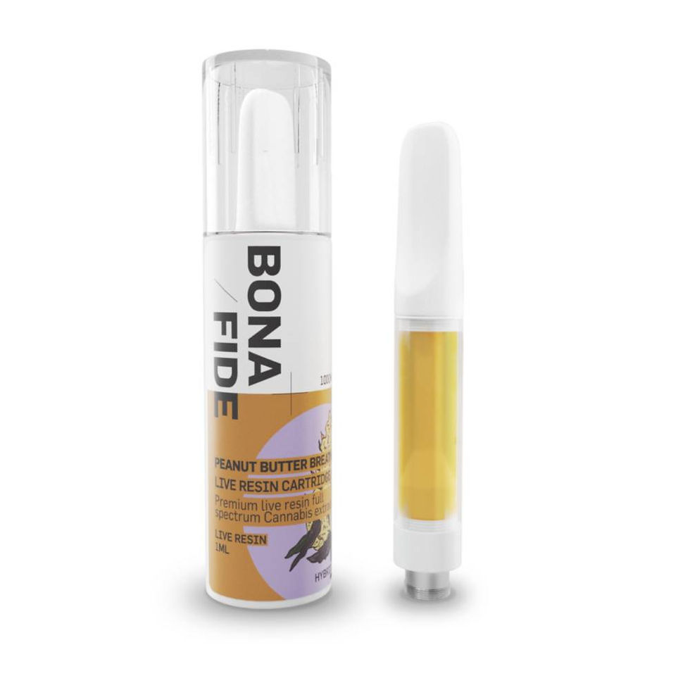 Thumbnail: Peanut Butter Breath strain live resin vape cart from Bonafide
