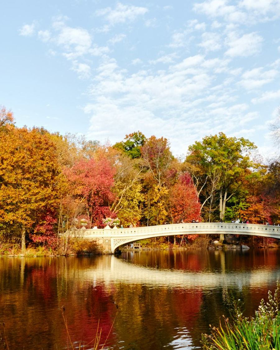 Bow Bridge no Central Park, refletida no lago