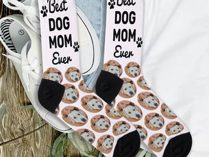Top 5! Best Dog Mom Ever Personalized Pattern Pet Photo Socks