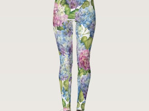 Review Pink Blue Hydrangea in Bloom Floral Pattern Leggings