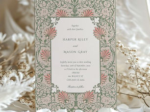 Best Price! Heritage Green & Coral Rococo-Inspired Wedding Invitation