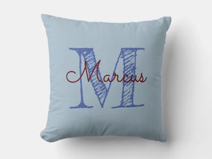 Review Monogram Sketched Font Blue Nursery Throw Pillow