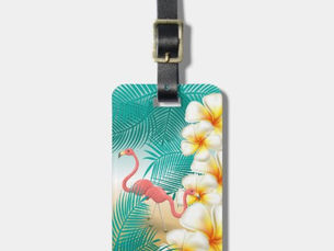 Hot Deals! Flamingos on a Teal Tropical Beach Luggage Tag