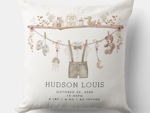 Top 10! Muted Neutral Boho Baby Boy Nursery Birth Stats Throw Pillow