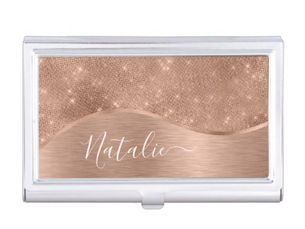 Hot Deals! Metallic Rose Gold Glitter Personalized Business Card Case