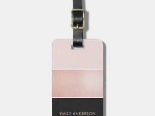 Best Deals! ELEGANT ROSE GOLD BLUSH PINK COPPER BLACK STRIPS LUGGAGE TAG