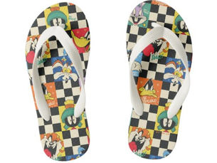 Best Price! LOONEY TUNES™ Characters on Black & White Checker Kid's Flip Flops