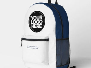 Hot Deals! Blue White | Personalized Corporate Logo and Text Printed Backpack