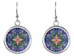 Big Deals! Purple and orange color flowers with green leaves earrings