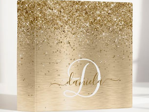 Big Deals! Faux Gold Brushed Metal Glitter Print Monogram Nam 3 Ring Binder
