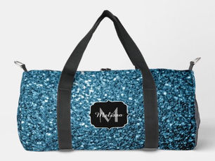 Big Deals! Light blue faux glitter sparkles Monogram Duffle Bag