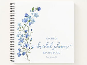 Hot Deals! Dusty Blue Wildflower Personalized Recipe Notebook