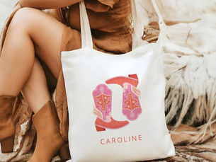 Hot Deals! Pink and Orange Western Cowboy Boots Personalized Tote Bag