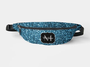 Review Baby blue faux glitter sparkles Monogram Fanny Pack
