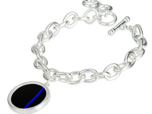 Top 10! The Symbolic Thin Blue Line on a black decor Charm Bracelet
