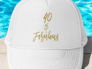 Review 40th Birthday Gold Foil and White Trucker Hat