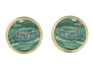 Top 10! Emerald Green Gold Marble Cufflinks Custom Name