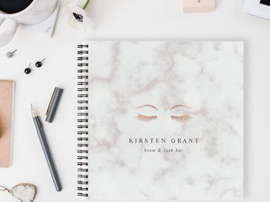 Review Marble & Rose Gold Lashes & Brows Beauty Logo Notebook