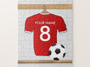 Big Deals! Personalized Red and White Football Soccer Jersey Jigsaw Puzzle