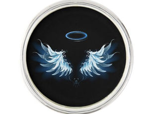 Big Deals! Blue Glowing Angel Wings on black background Lapel Pin