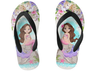 Review Under the Sea Pink and Purple Mermaid (Brunette) Kid's Flip Flops