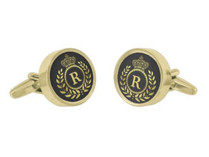 Hot Review! Royal Crown Laurel Wreath Black Gold Monogrammed Cufflinks