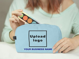 Review Business Name and Logo on Light Blue Dopp Kit