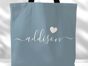 Hot Deals! Bridesmaid Modern Script Heart Dusty Blue Tote Bag